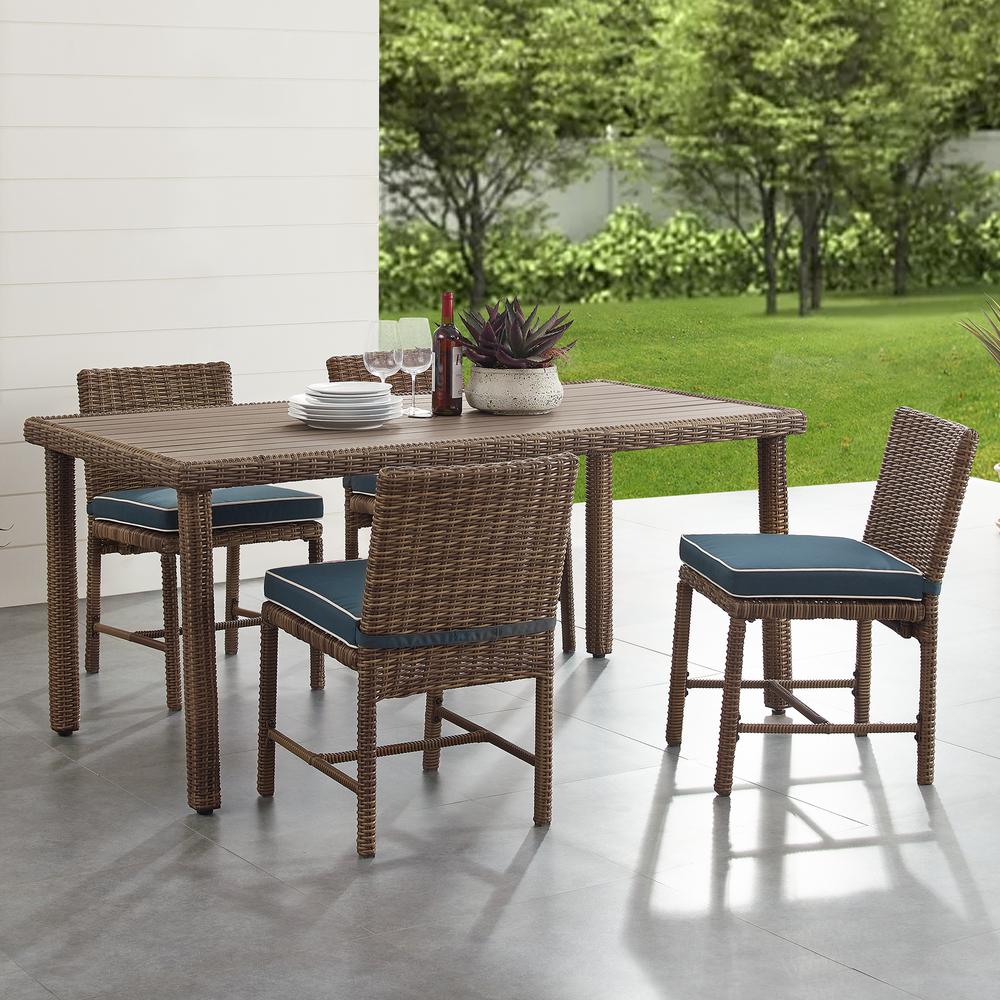 Bradenton 5Pc Outdoor Wicker Dining Set Navy/Weathered Brown - Dining Table & 4 Dining Chairs. Picture 2
