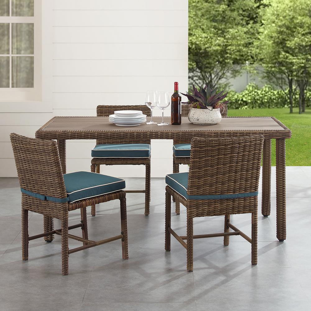 Bradenton 5Pc Outdoor Wicker Dining Set Navy/Weathered Brown - Dining Table & 4 Dining Chairs. Picture 3