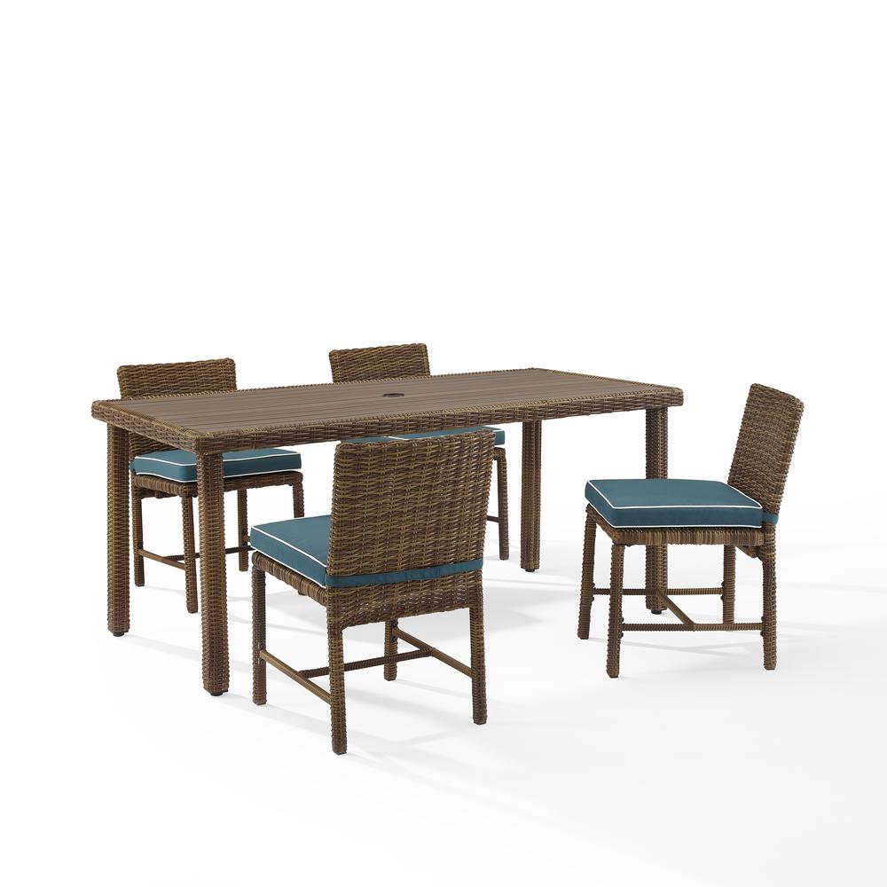 Bradenton 5Pc Outdoor Wicker Dining Set Navy/Weathered Brown - Dining Table & 4 Dining Chairs. Picture 6
