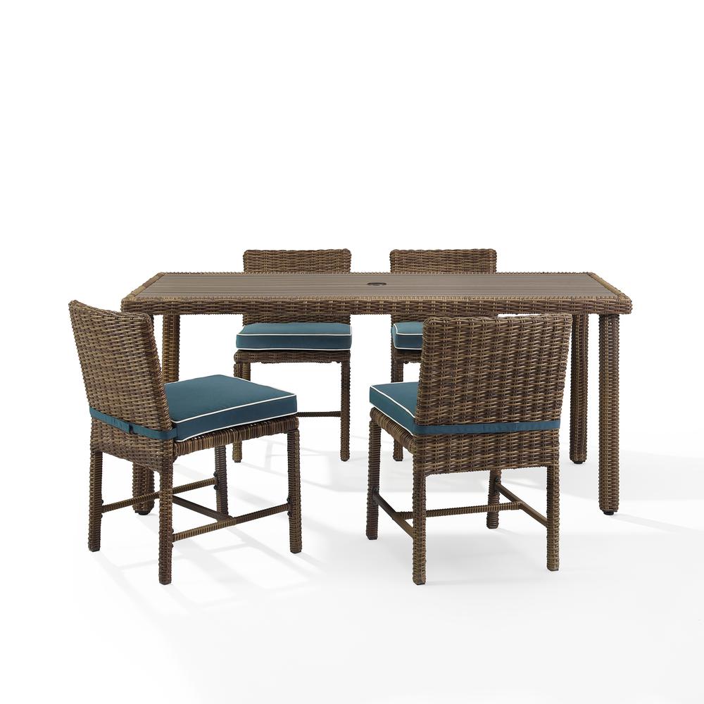 Bradenton 5Pc Outdoor Wicker Dining Set Navy/Weathered Brown - Dining Table & 4 Dining Chairs. Picture 7