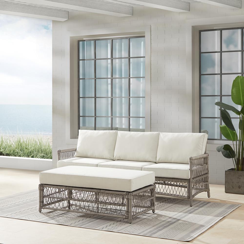 Thatcher 2Pc Outdoor Wicker Sofa Set Creme/Driftwood - Sofa & Coffee Table Ottoman. Picture 1