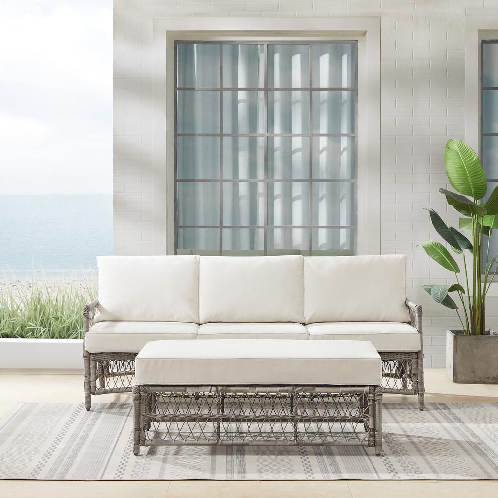 Thatcher 2Pc Outdoor Wicker Sofa Set Creme/Driftwood - Sofa & Coffee Table Ottoman. Picture 2