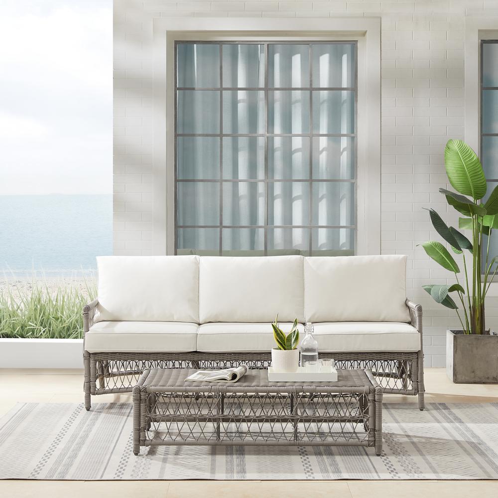 Thatcher 2Pc Outdoor Wicker Sofa Set Creme/Driftwood - Sofa & Coffee Table Ottoman. Picture 4