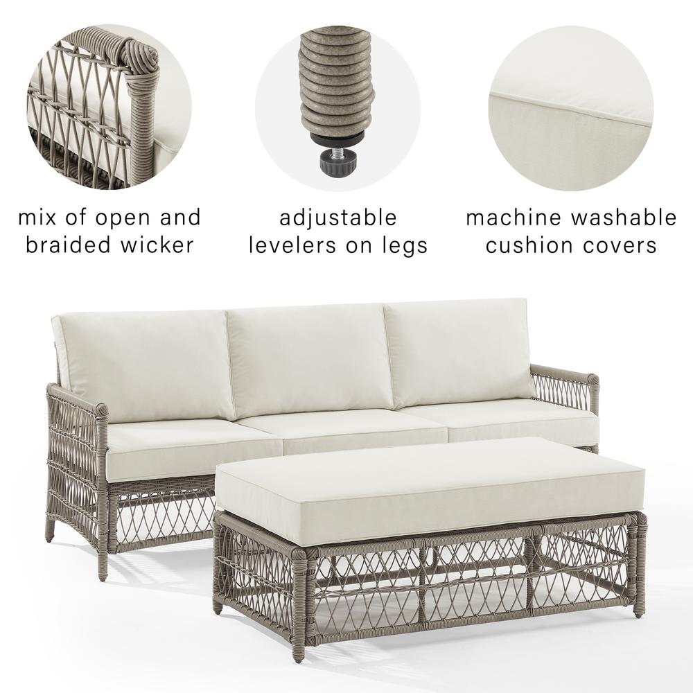 Thatcher 2Pc Outdoor Wicker Sofa Set Creme/Driftwood - Sofa & Coffee Table Ottoman. Picture 5