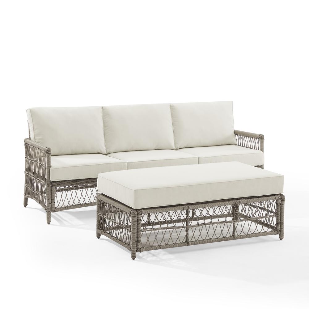Thatcher 2Pc Outdoor Wicker Sofa Set Creme/Driftwood - Sofa & Coffee Table Ottoman. Picture 10