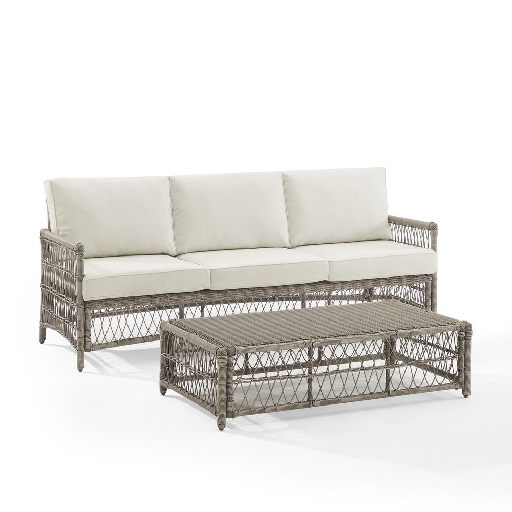 Thatcher 2Pc Outdoor Wicker Sofa Set Creme/Driftwood - Sofa & Coffee Table Ottoman. Picture 12