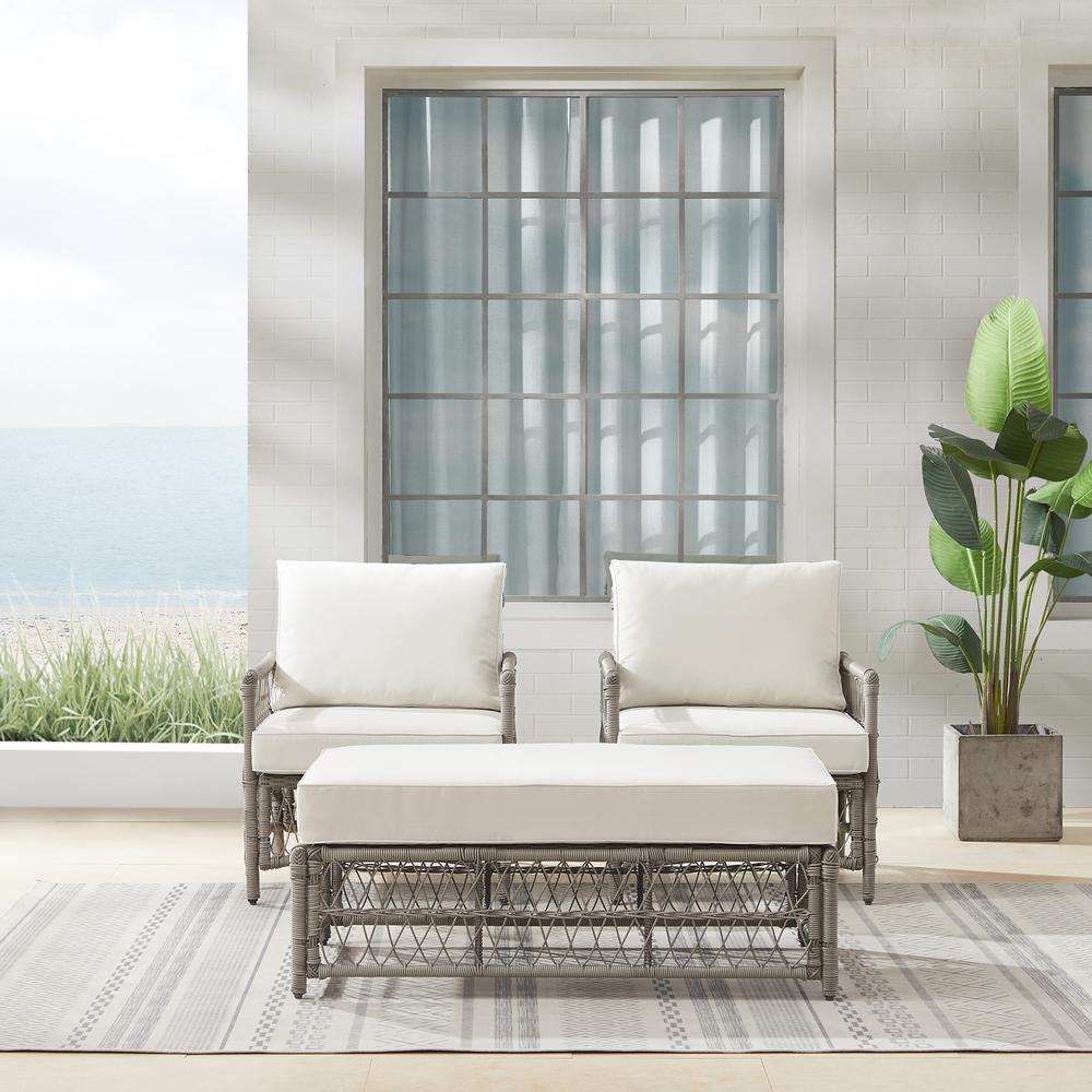 Thatcher 3Pc Outdoor Wicker Armchair And Ottoman Set Creme/Driftwood - Coffee Table Ottoman & 2 Armchairs. Picture 2