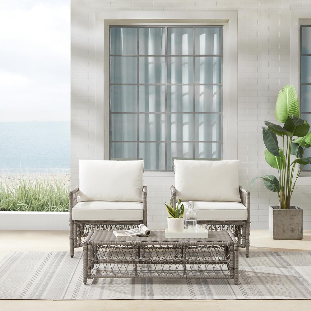 Thatcher 3Pc Outdoor Wicker Armchair And Ottoman Set Creme/Driftwood - Coffee Table Ottoman & 2 Armchairs. Picture 4