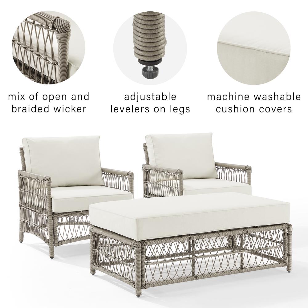 Thatcher 3Pc Outdoor Wicker Armchair And Ottoman Set Creme/Driftwood - Coffee Table Ottoman & 2 Armchairs. Picture 5
