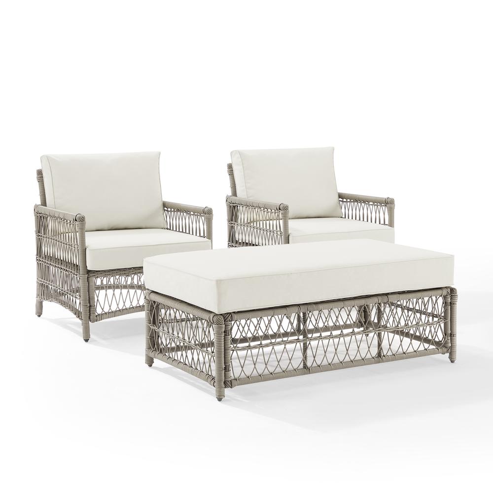 Thatcher 3Pc Outdoor Wicker Armchair And Ottoman Set Creme/Driftwood - Coffee Table Ottoman & 2 Armchairs. Picture 10