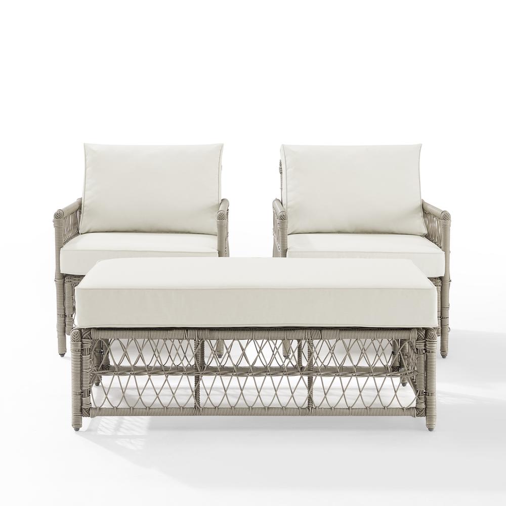 Thatcher 3Pc Outdoor Wicker Armchair And Ottoman Set Creme/Driftwood - Coffee Table Ottoman & 2 Armchairs. Picture 11