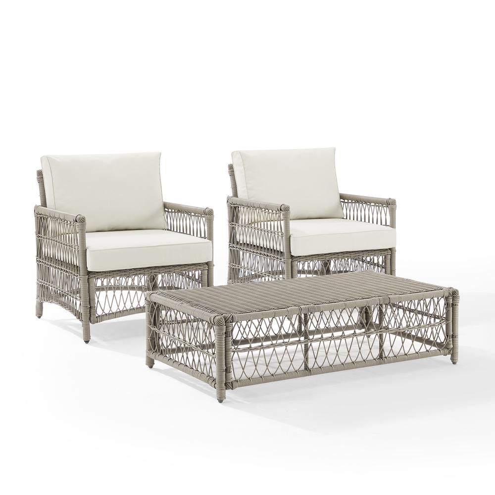 Thatcher 3Pc Outdoor Wicker Armchair And Ottoman Set Creme/Driftwood - Coffee Table Ottoman & 2 Armchairs. Picture 12