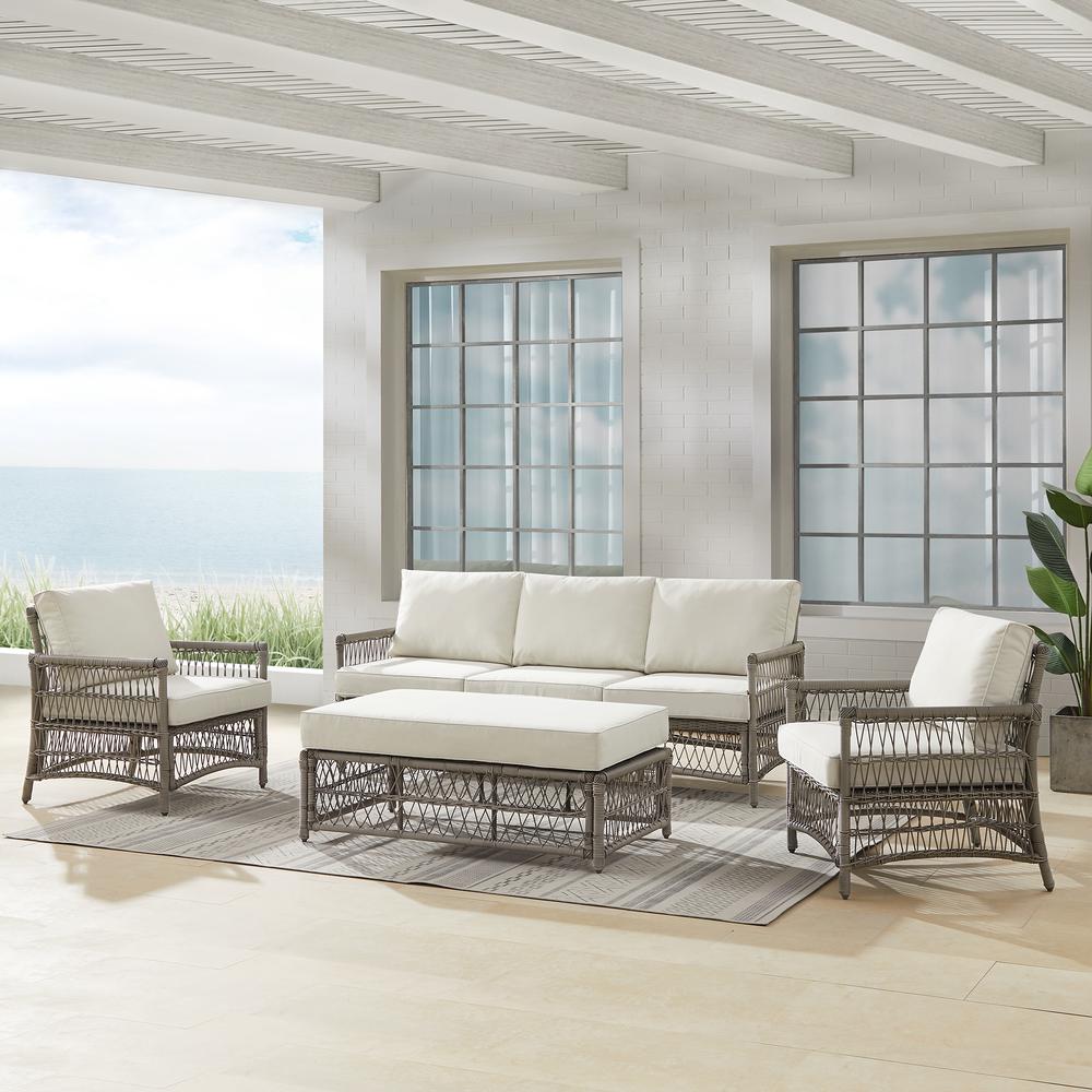Thatcher 4Pc Outdoor Wicker Sofa Set Creme/Driftwood - Coffee Table Ottoman, Sofa, & 2 Armchairs. The main picture.