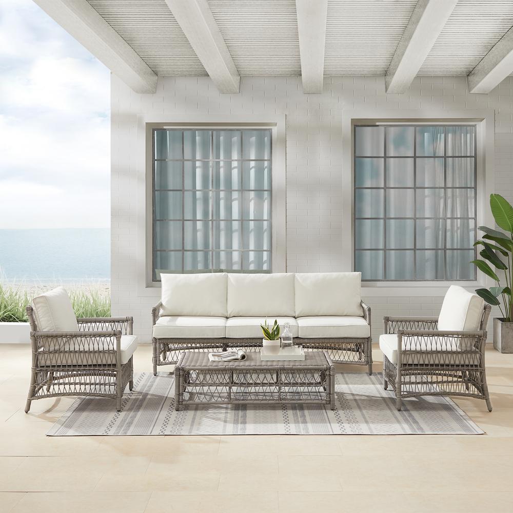 Thatcher 4Pc Outdoor Wicker Sofa Set Creme/Driftwood - Coffee Table Ottoman, Sofa, & 2 Armchairs. Picture 4