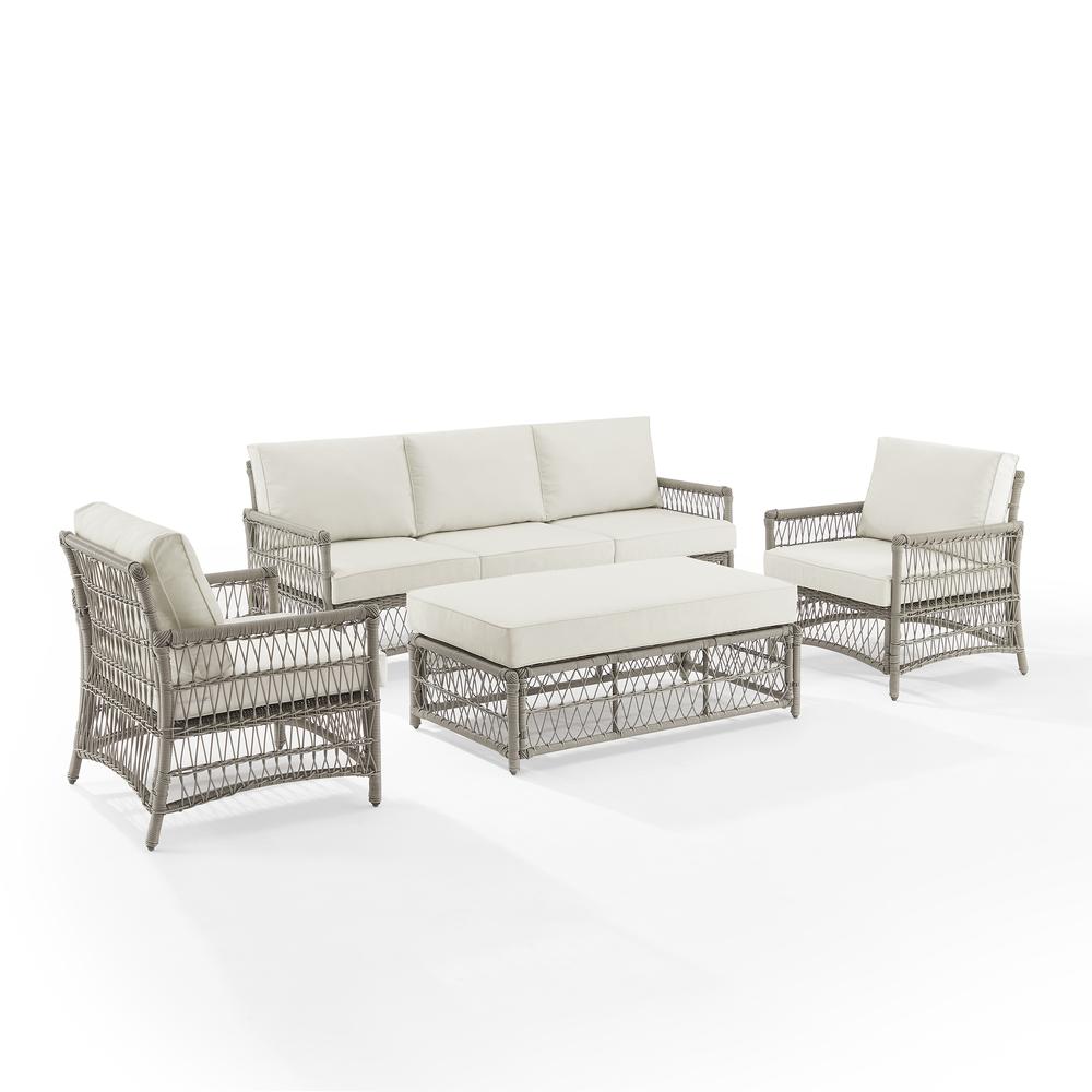 Thatcher 4Pc Outdoor Wicker Sofa Set Creme/Driftwood - Coffee Table Ottoman, Sofa, & 2 Armchairs. Picture 10
