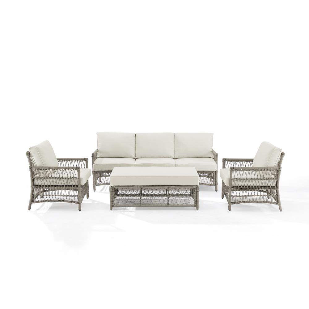 Thatcher 4Pc Outdoor Wicker Sofa Set Creme/Driftwood - Coffee Table Ottoman, Sofa, & 2 Armchairs. Picture 11