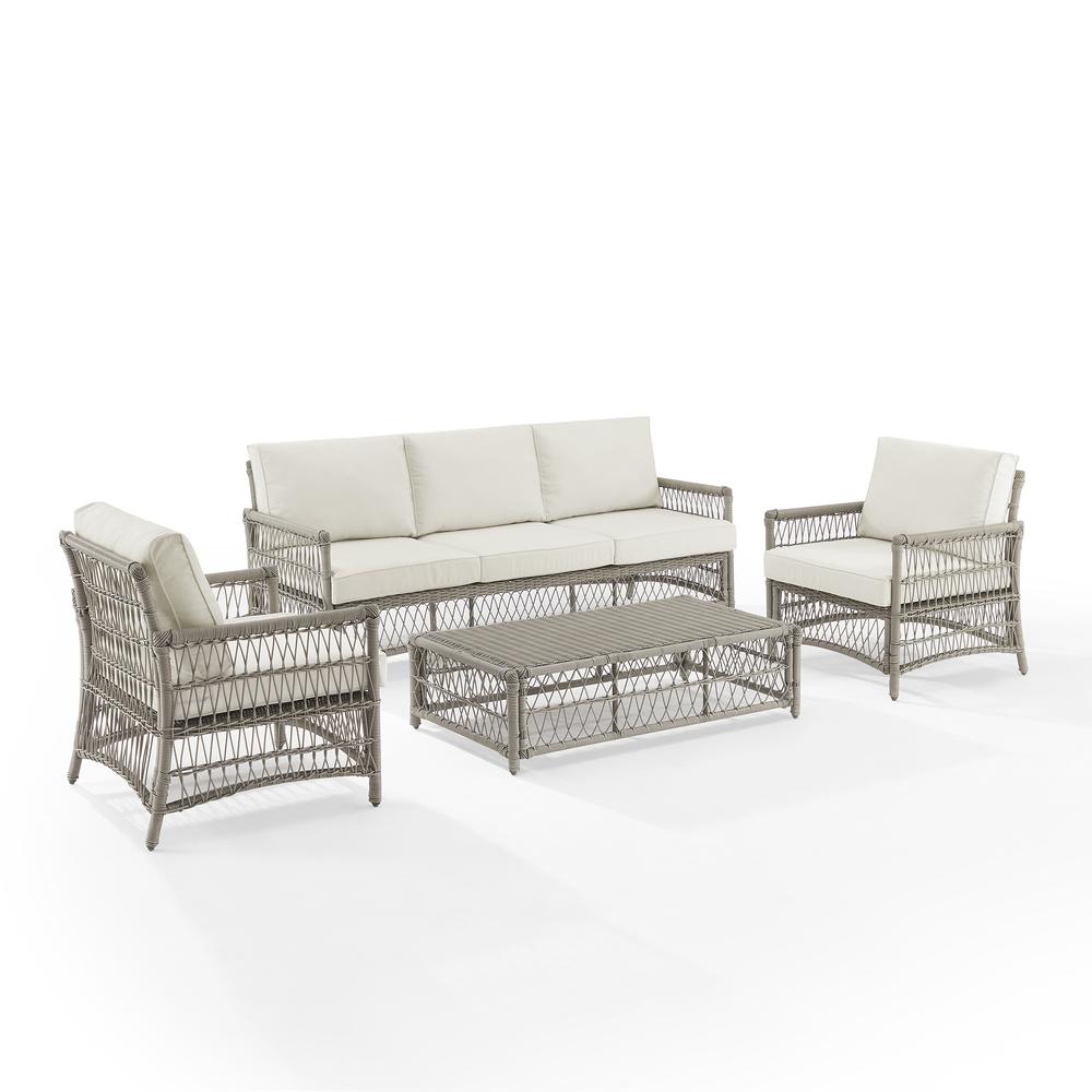 Thatcher 4Pc Outdoor Wicker Sofa Set Creme/Driftwood - Coffee Table Ottoman, Sofa, & 2 Armchairs. Picture 12
