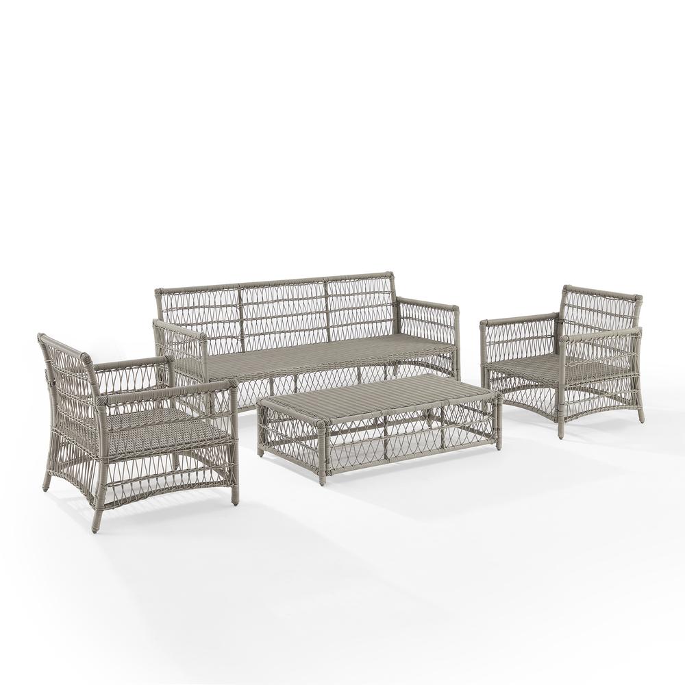 Thatcher 4Pc Outdoor Wicker Sofa Set Creme/Driftwood - Coffee Table Ottoman, Sofa, & 2 Armchairs. Picture 13