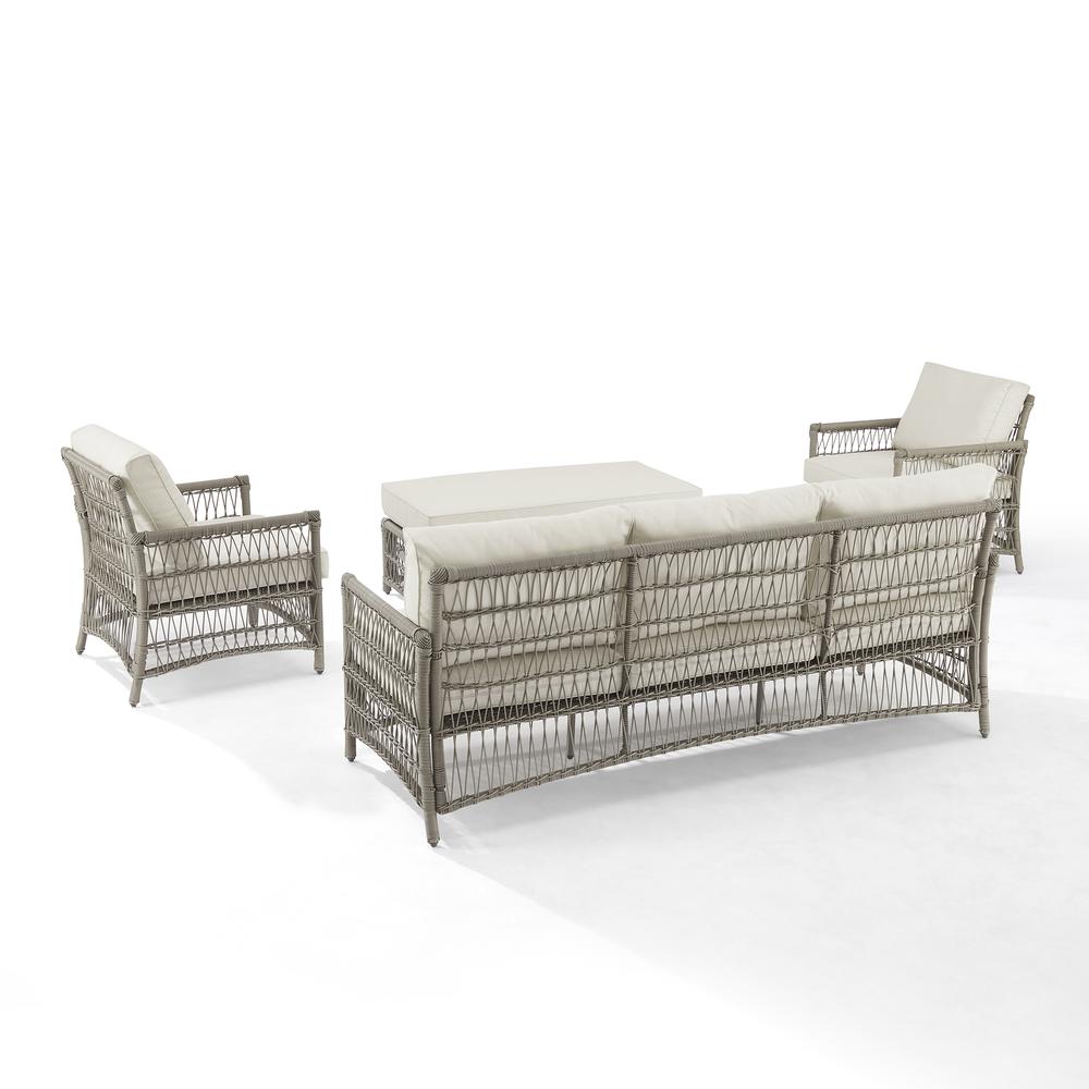 Thatcher 4Pc Outdoor Wicker Sofa Set Creme/Driftwood - Coffee Table Ottoman, Sofa, & 2 Armchairs. Picture 14