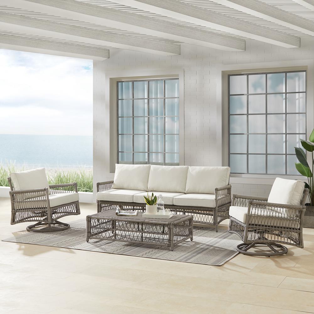 Thatcher 4Pc Outdoor Wicker Swivel Rocker And Sofa Set Creme/Driftwood - Coffee Table Ottoman, Sofa, & 2 Swivel Rockers. Picture 3