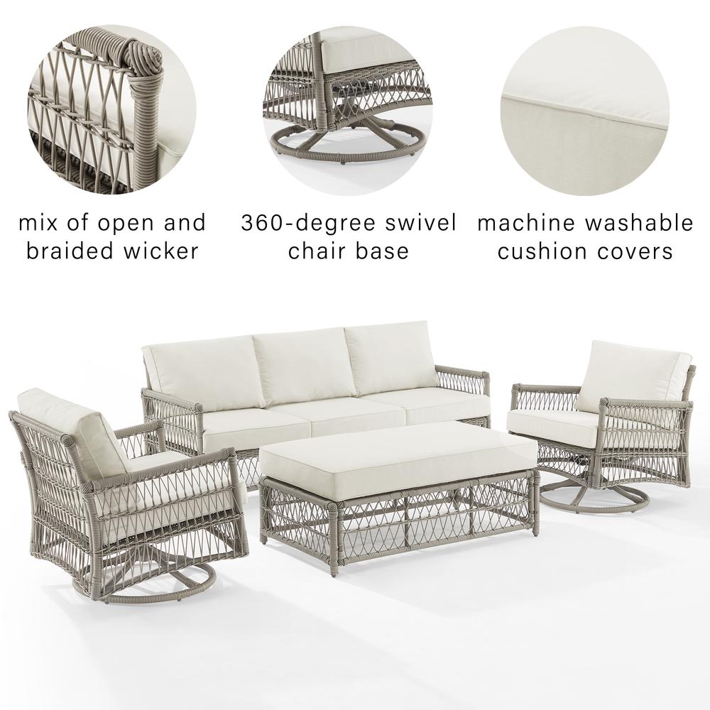 Thatcher 4Pc Outdoor Wicker Swivel Rocker And Sofa Set Creme/Driftwood - Coffee Table Ottoman, Sofa, & 2 Swivel Rockers. Picture 5