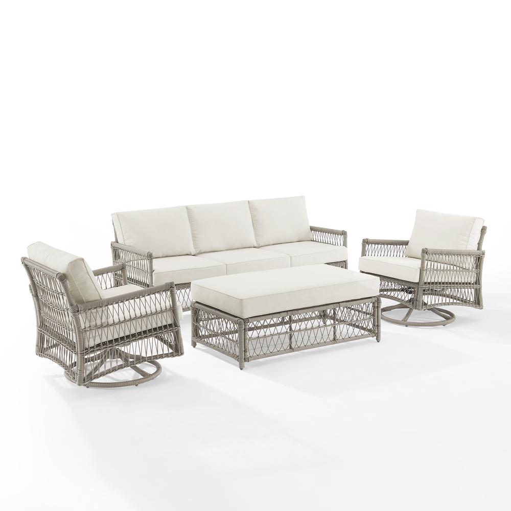 Thatcher 4Pc Outdoor Wicker Swivel Rocker And Sofa Set Creme/Driftwood - Coffee Table Ottoman, Sofa, & 2 Swivel Rockers. Picture 10