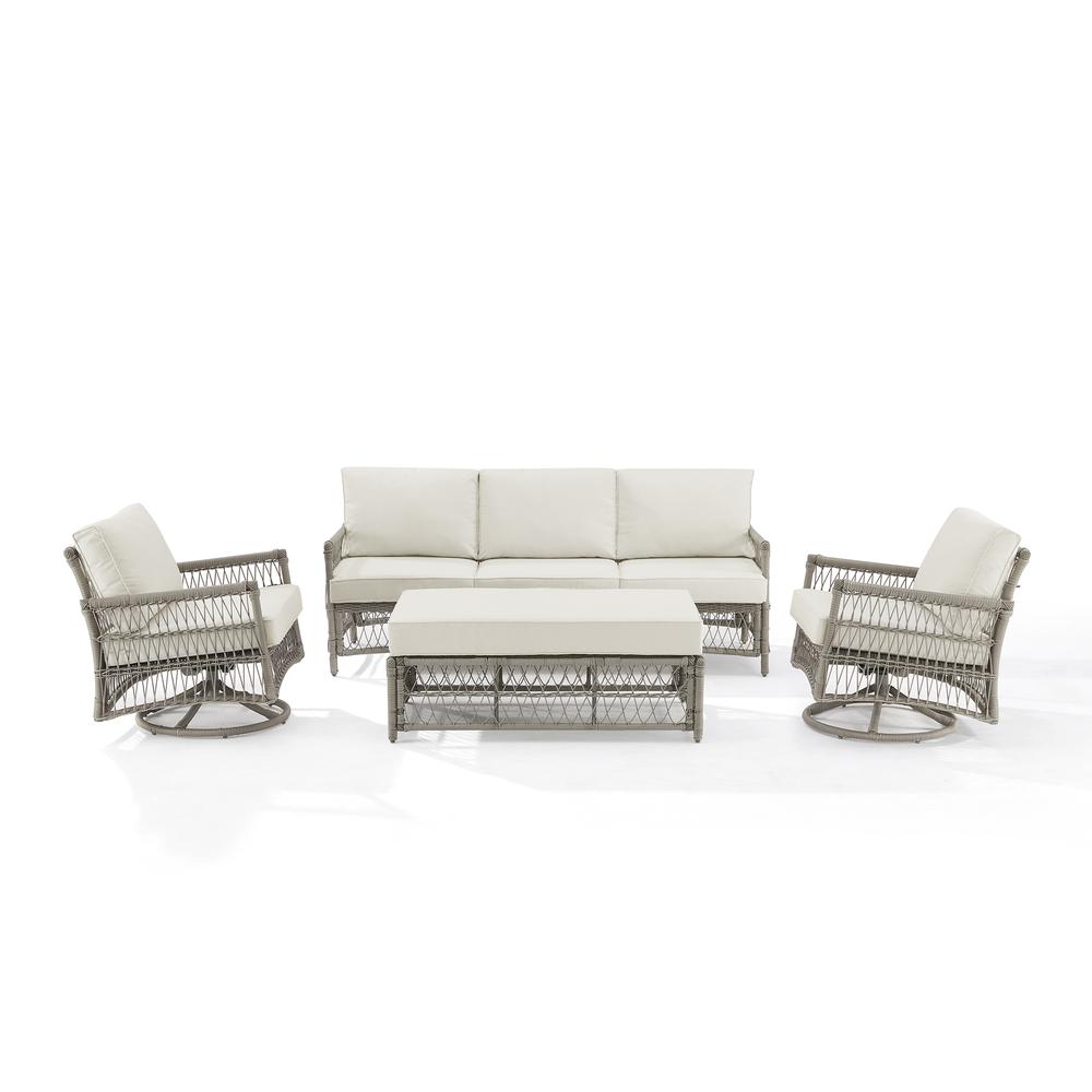 Thatcher 4Pc Outdoor Wicker Swivel Rocker And Sofa Set Creme/Driftwood - Coffee Table Ottoman, Sofa, & 2 Swivel Rockers. Picture 11