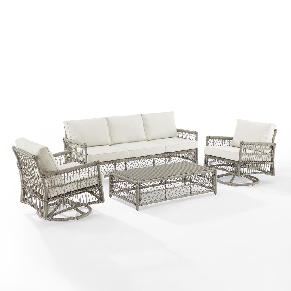 Thatcher 4Pc Outdoor Wicker Swivel Rocker And Sofa Set Creme/Driftwood - Coffee Table Ottoman, Sofa, & 2 Swivel Rockers. Picture 12