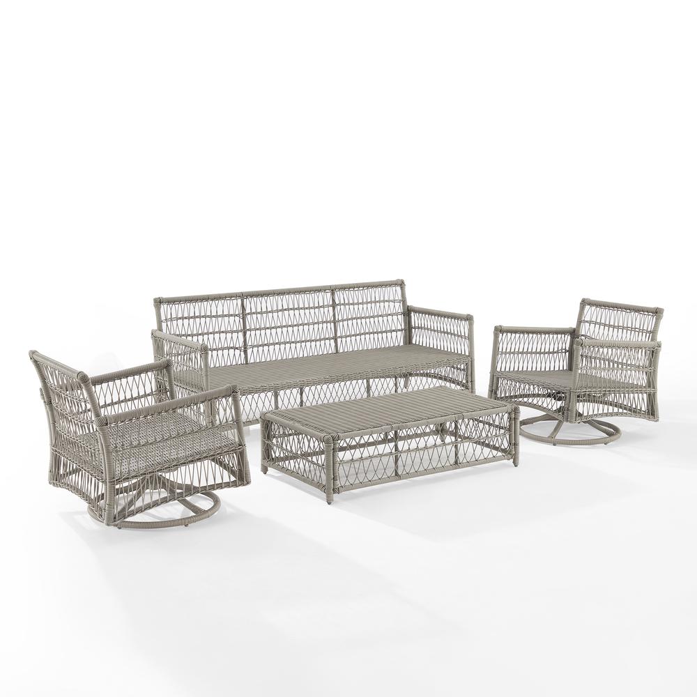 Thatcher 4Pc Outdoor Wicker Swivel Rocker And Sofa Set Creme/Driftwood - Coffee Table Ottoman, Sofa, & 2 Swivel Rockers. Picture 13