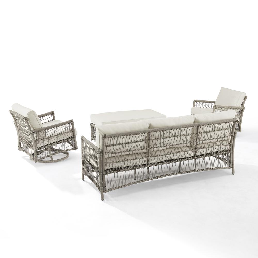 Thatcher 4Pc Outdoor Wicker Swivel Rocker And Sofa Set Creme/Driftwood - Coffee Table Ottoman, Sofa, & 2 Swivel Rockers. Picture 14