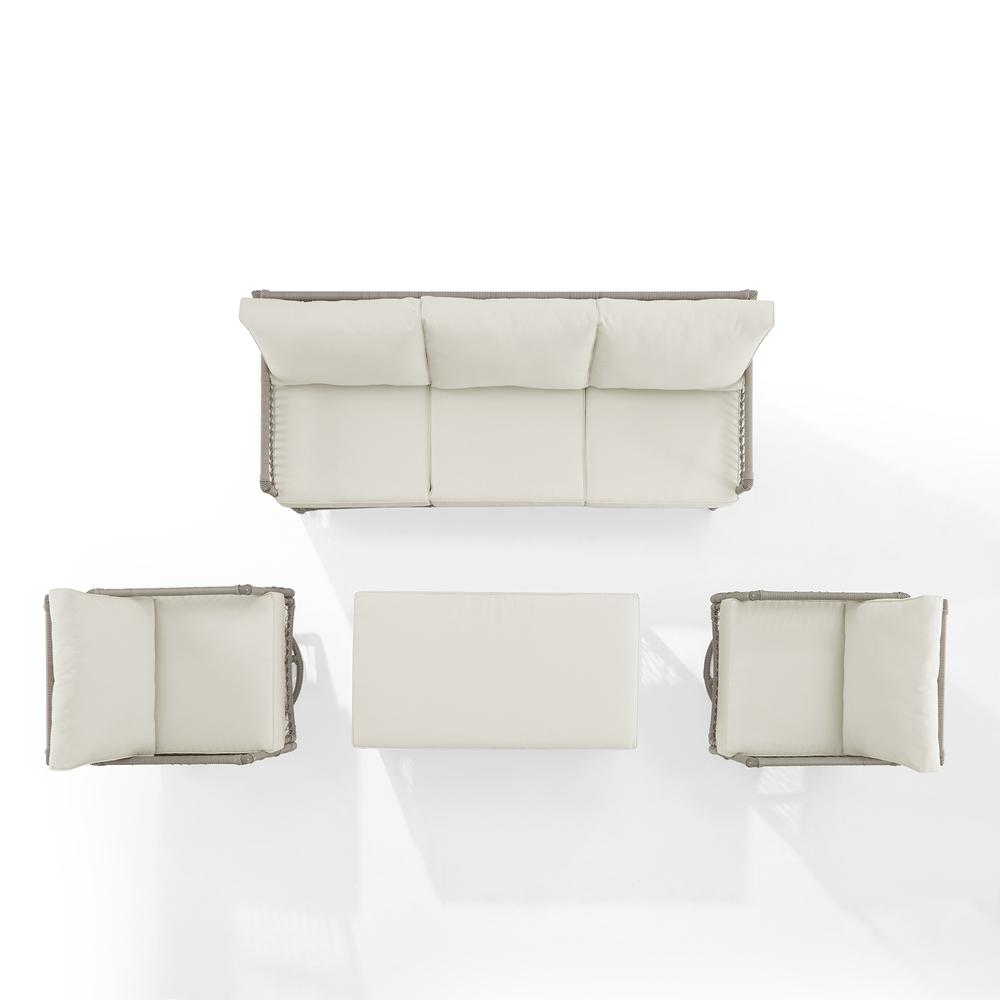 Thatcher 4Pc Outdoor Wicker Swivel Rocker And Sofa Set Creme/Driftwood - Coffee Table Ottoman, Sofa, & 2 Swivel Rockers. Picture 15