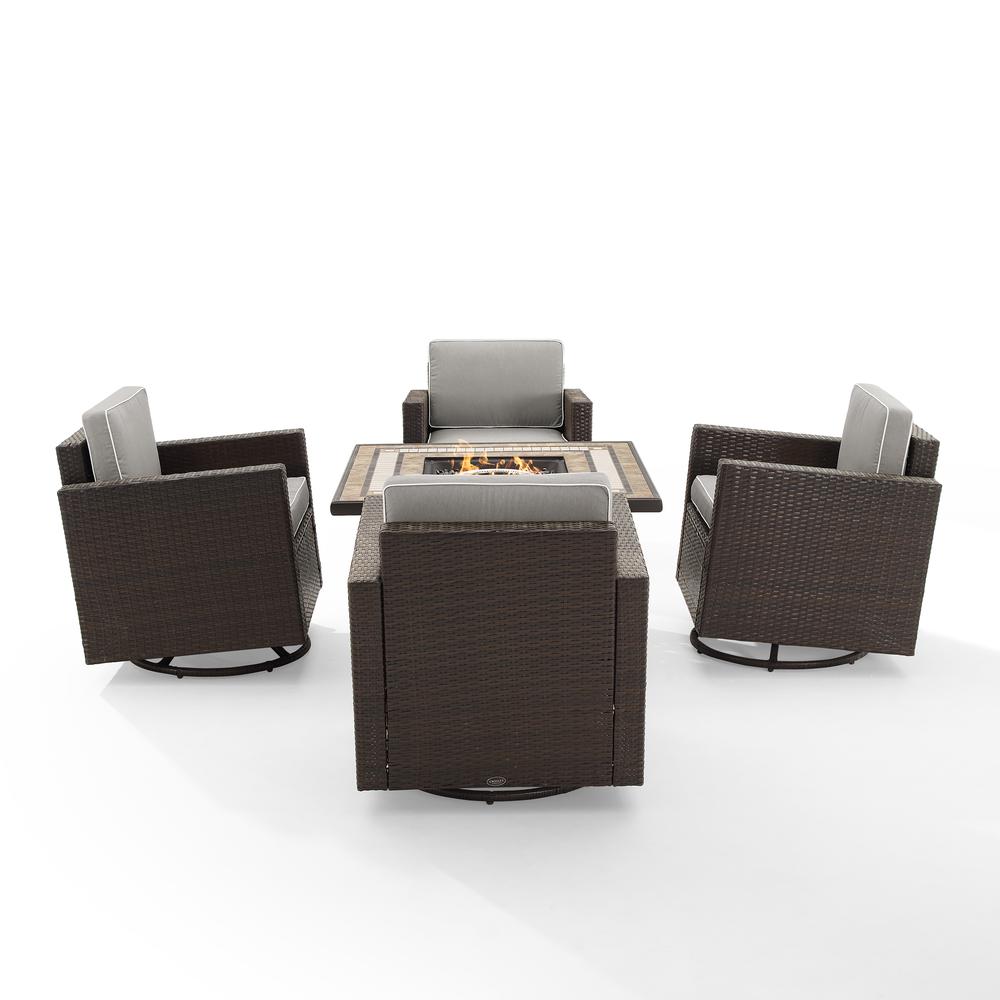Palm Harbor 5Pc Outdoor Wicker Conversation Set W/Fire Table Gray/Brown - Tucson Fire Table & 4 Swivel Rocking Chairs. Picture 3