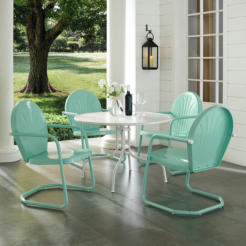 Griffith 5Pc Outdoor Metal Dining Set Aqua Gloss/White Satin - Table & 4 Chairs. Picture 2