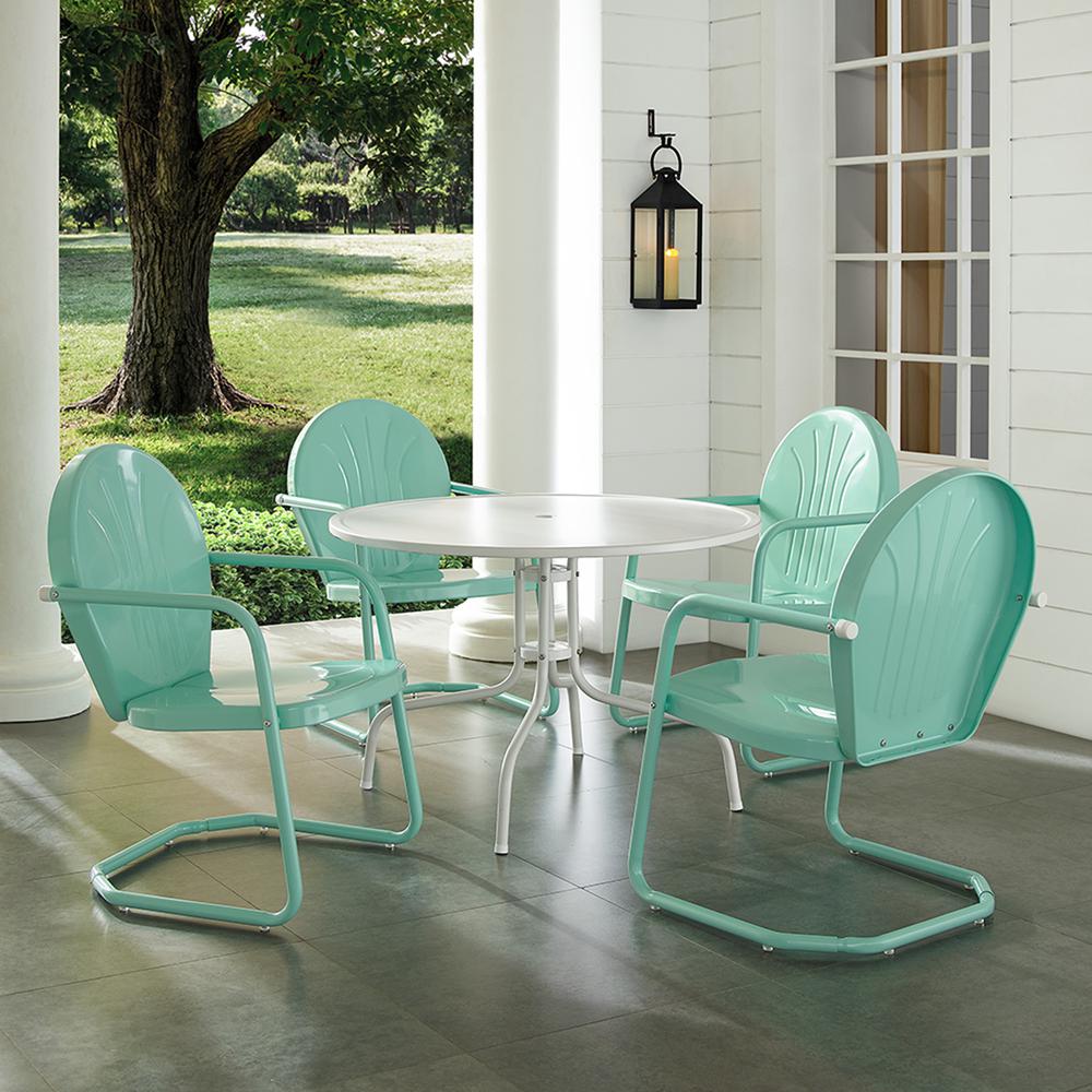 Griffith 5Pc Outdoor Dining Set Aqua/White - Table, 4 Chairs. Picture 3