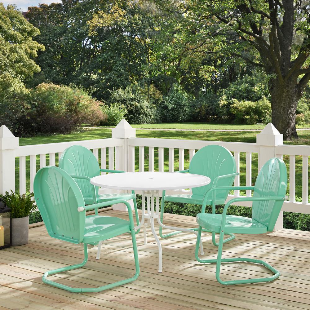Griffith 5Pc Outdoor Metal Dining Set Aqua Gloss/White Satin - Table & 4 Chairs. Picture 5