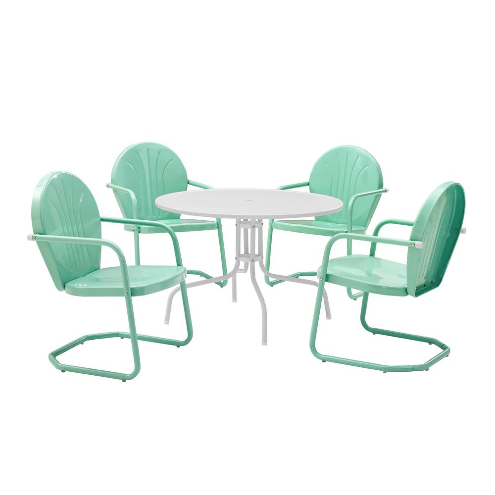 Griffith 5Pc Outdoor Metal Dining Set Aqua Gloss/White Satin - Table & 4 Chairs. Picture 1