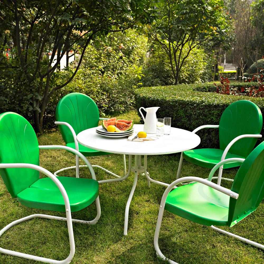 Griffith 5Pc Outdoor Metal Dining Set Kelly Green Gloss/White Satin - Table & 4 Chairs. Picture 2