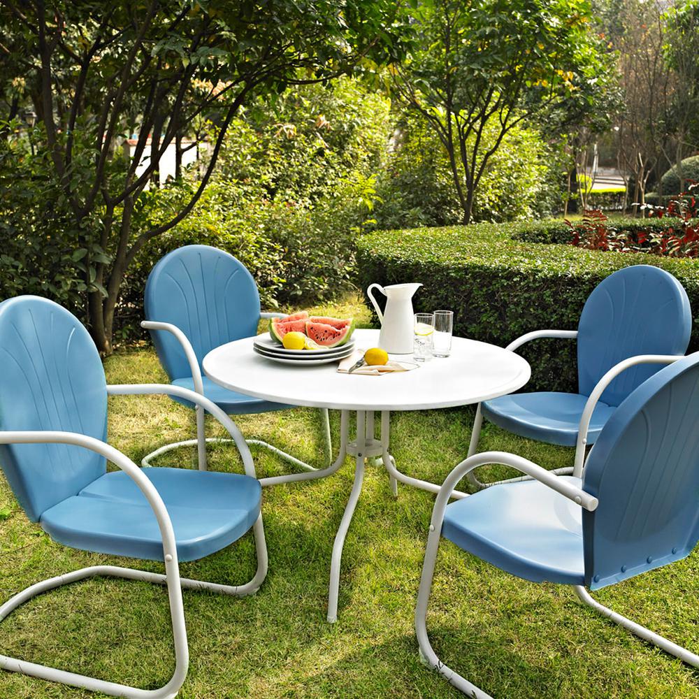 Griffith 5Pc Outdoor Metal Dining Set Sky Blue Gloss/White Satin - Table & 4 Chairs. Picture 2