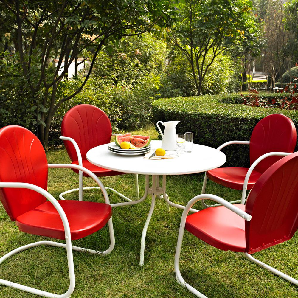 Griffith 5Pc Outdoor Metal Dining Set Bright Red Gloss/White Satin - Table & 4 Chairs. Picture 2