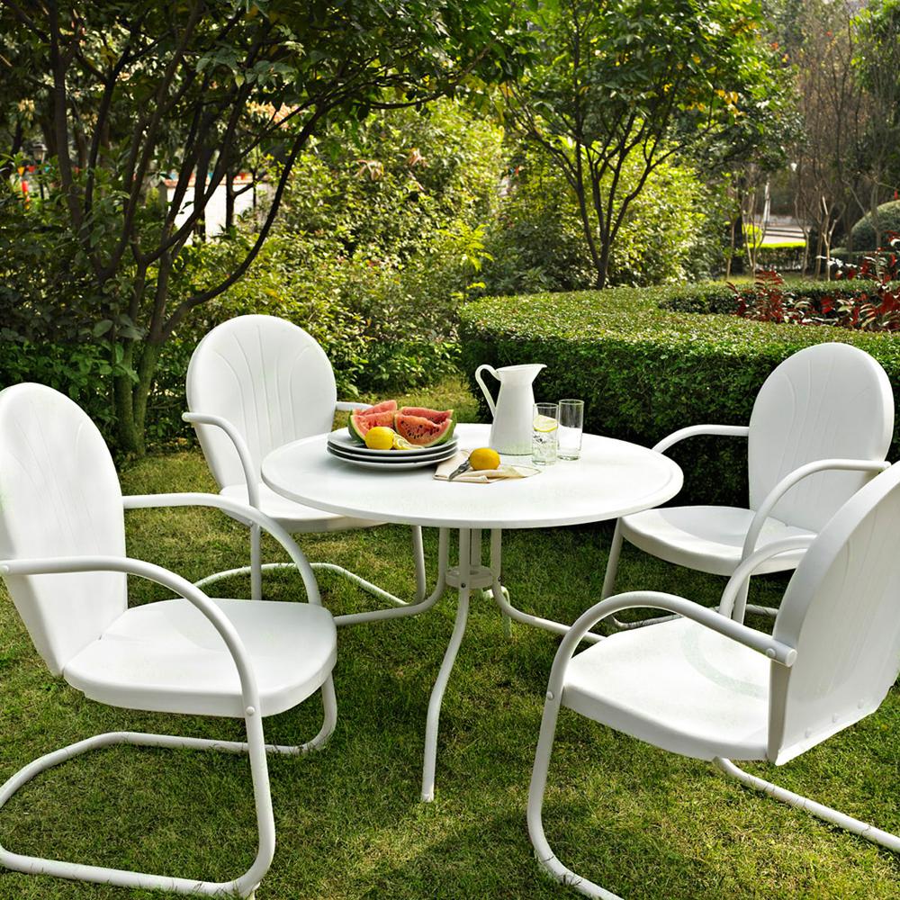 Griffith 5Pc Outdoor Metal Dining Set White Gloss/White Satin - Table & 4 Chairs. Picture 2