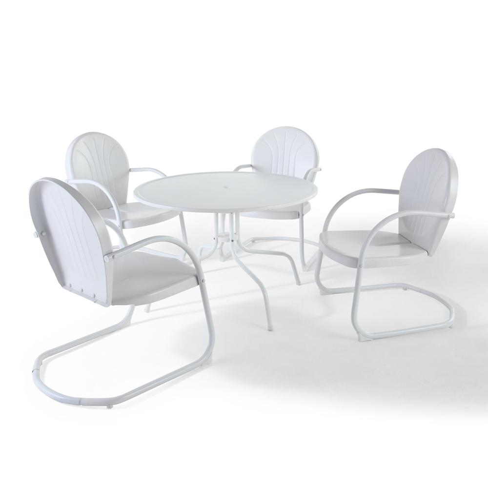 Griffith 5Pc Outdoor Metal Dining Set White Gloss/White Satin - Table & 4 Chairs. Picture 1