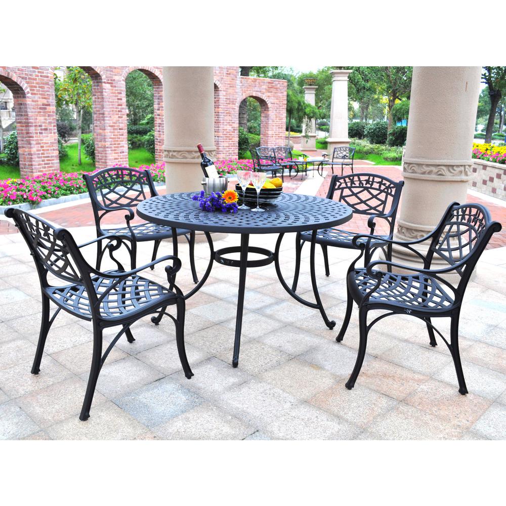 Sedona 46" 5Pc Outdoor Dining Set Black - 46" Table, 4 Arm Chairs. The main picture.