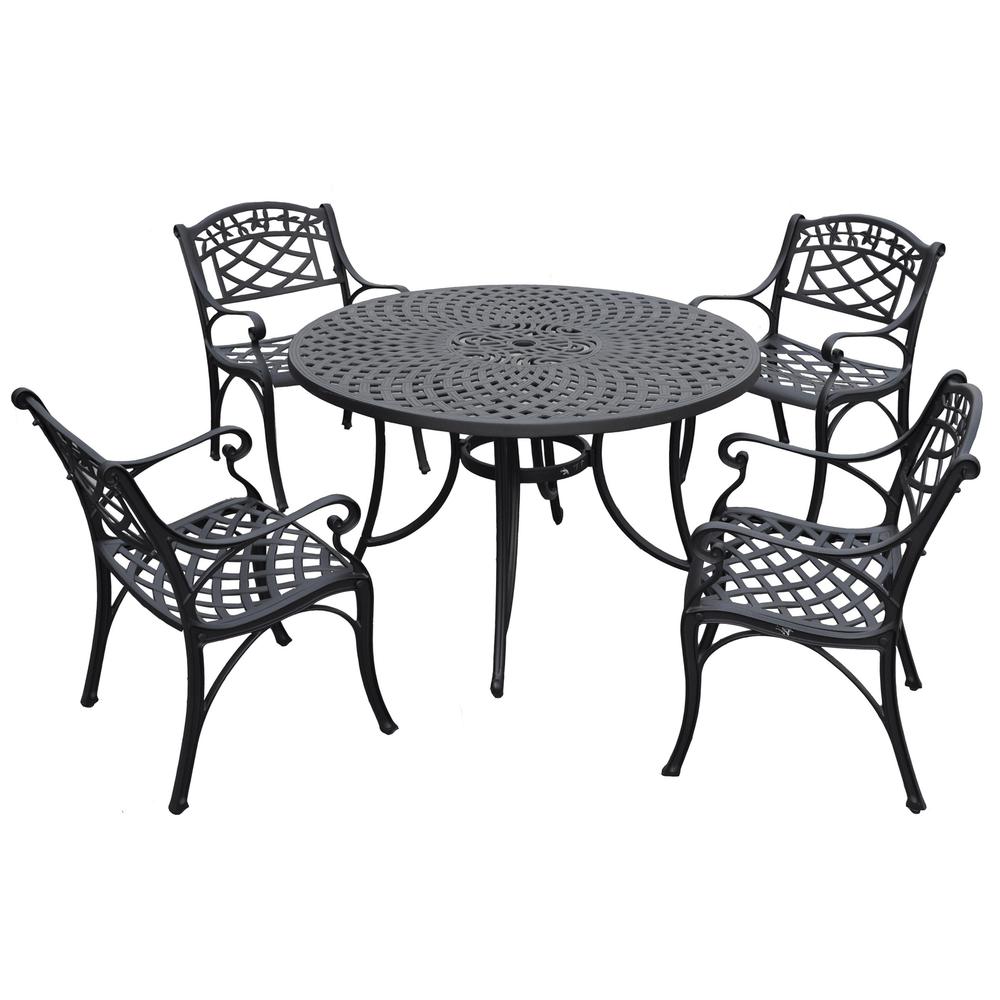 Sedona 46" 5Pc Outdoor Dining Set Black - 46" Table, 4 Arm Chairs. Picture 3