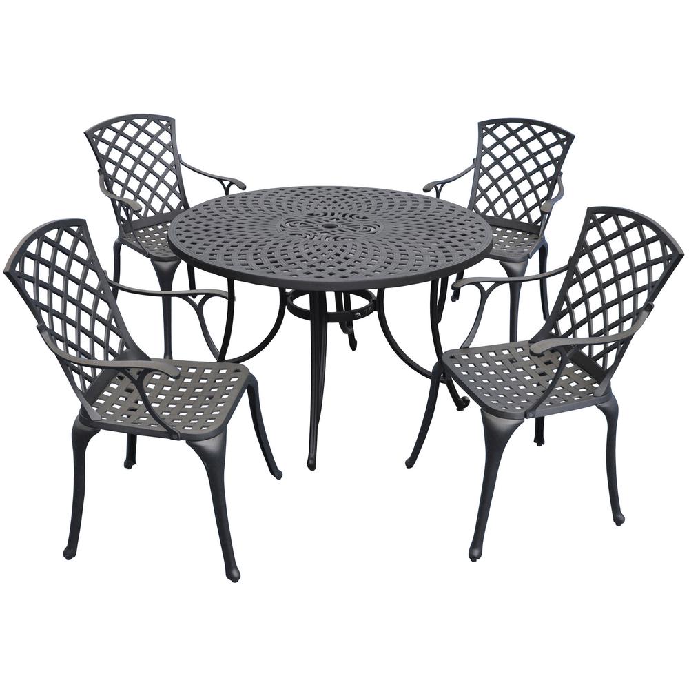 Sedona 46" 5Pc Outdoor Dining Set Black - 46" Table, 4 High Back Arm Chairs. Picture 2