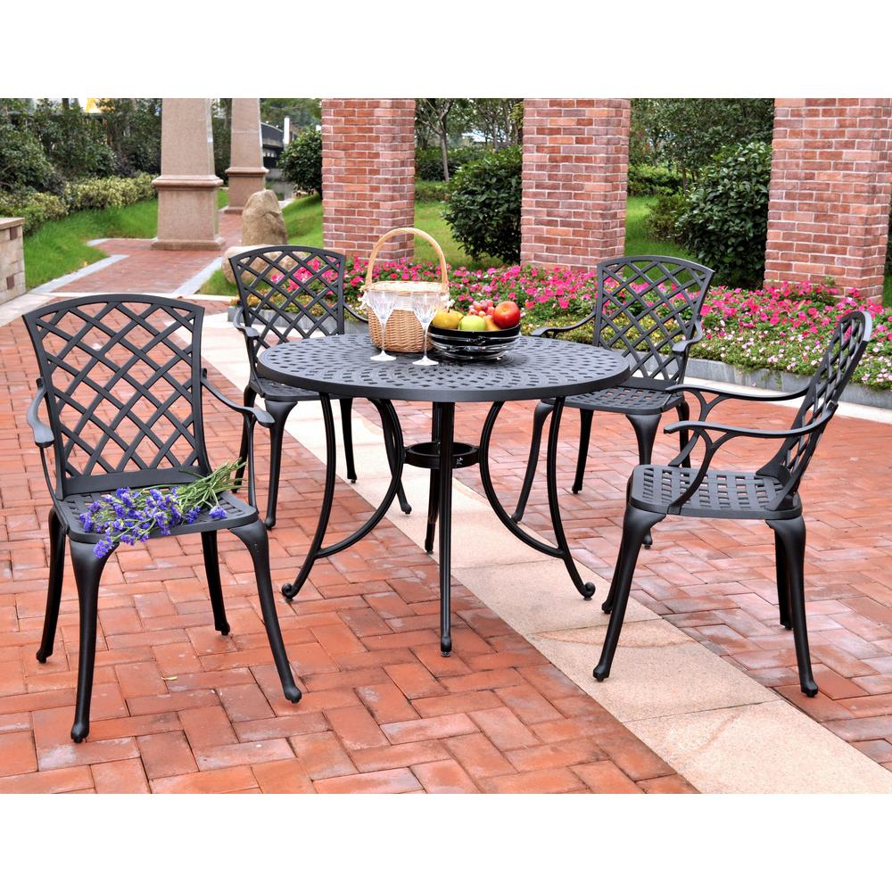 Sedona 42" 5Pc Outdoor Dining Set Black - 42" Table, 4 High Back Arm Chairs. The main picture.