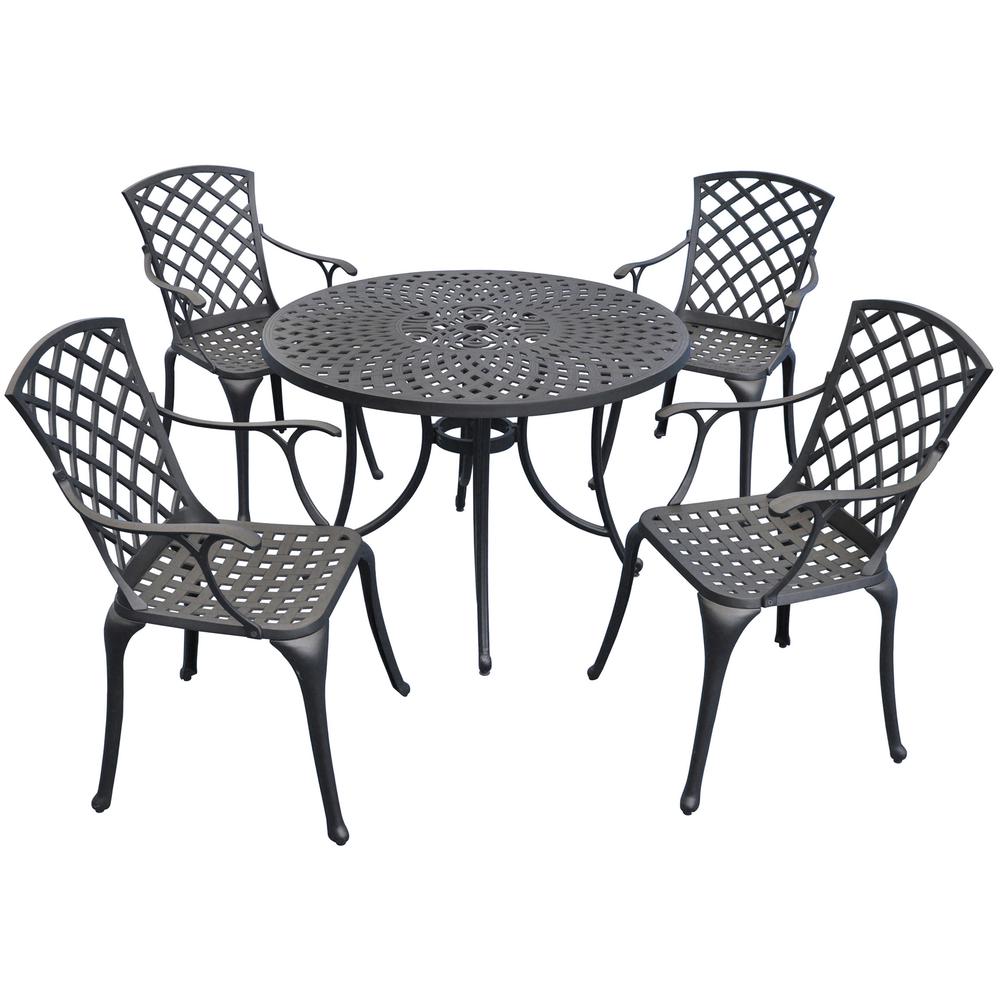 Sedona 42" 5Pc Outdoor Dining Set Black - 42" Table, 4 High Back Arm Chairs. Picture 3