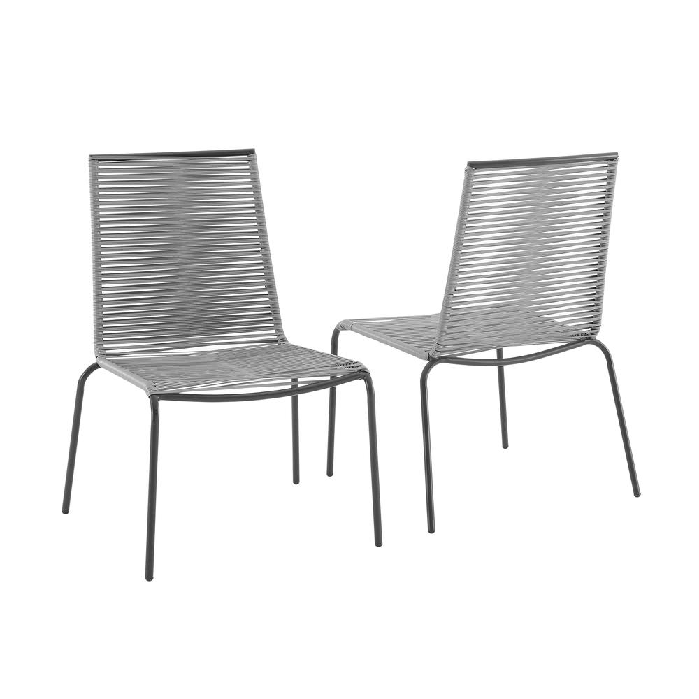 Fenton 2Pc Outdoor Wicker Stackable Chair Set Gray/Matte Black - 2 Chairs. Picture 10