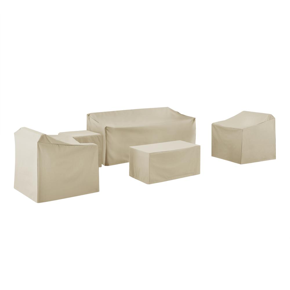 5Pc Furniture Cover Set Tan - Sofa, Two Armchairs, End Table, & Rectangle Table. Picture 1