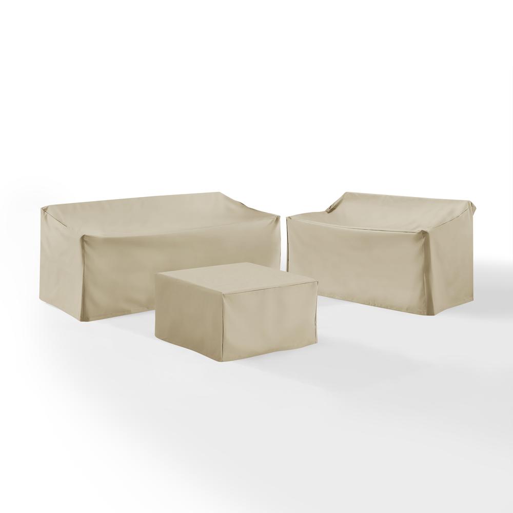 3Pc Sectional Cover Set Tan - Loveseat, Sofa, Square Table/Ottoman. Picture 5