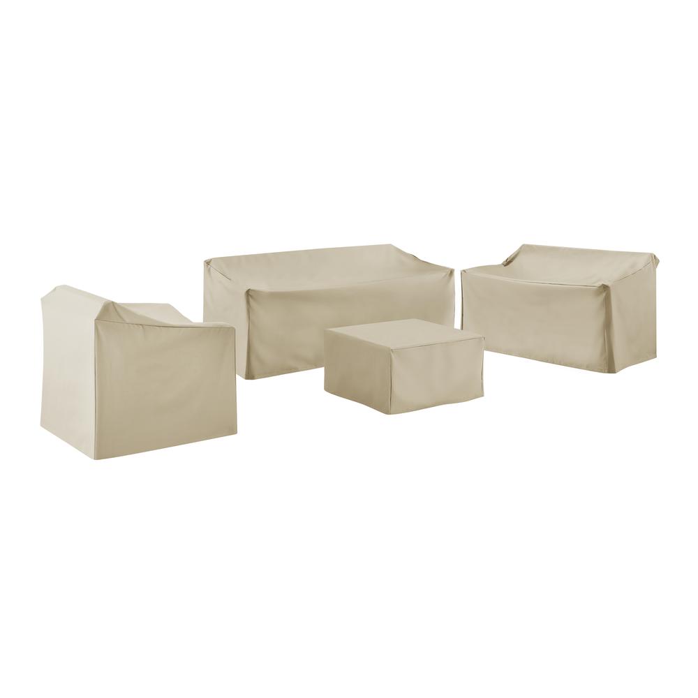 4Pc Sectional Cover Set Tan - Loveseat, Sofa, Square Table/Ottoman, Arm Chair. Picture 1